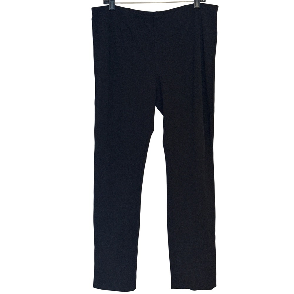Eileen Fisher Slim Leg Pants Womens Large Black Italian Fabric Stretch Trousers
